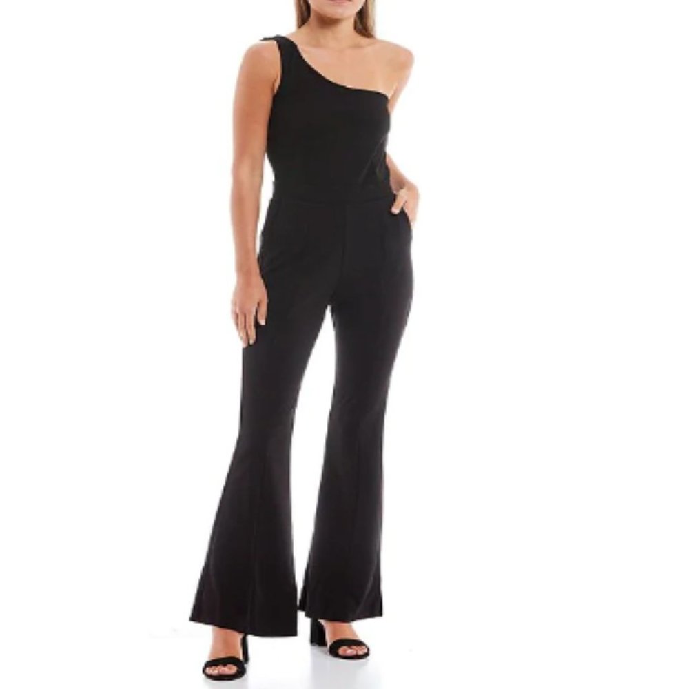 Moa Moa One Shoulder Sleeveless Pull-On black Jumpsuit XL